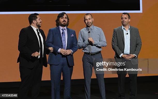 Sal Vulcano, Brian Quinn, James Murray and Joe Gatto speak on stage at the Turner Upfront 2015 at Madison Square Garden on May 13, 2015 in New York...