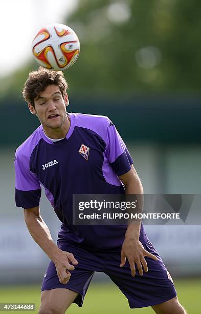 Fiorentina's defender from Spain Marcos Alonso Mendoza takes part in a training session on the eve of the UEFA Europa League semi final second leg...