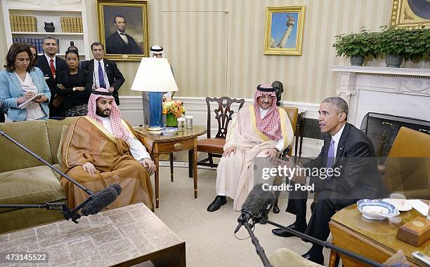 President Barack Obama holds a bilateral meeting with Crown Prince Mohammed bin Nayef and Deputy Crown Prince Mohammed bin Salman of Saudi Arabia in...