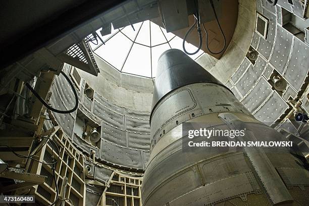 Deactivated Titan II nuclear ICMB is seen in a silo at the Titan Missile Museum on May 12, 2015 in Green Valley, Arizona. The museum is located in a...