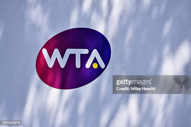 The WTA logo outside the Grandstand court on Day Four of The Internazionali BNL d'Italia 2015 at the Foro Italico on May 13, 2015 in Rome, Italy.