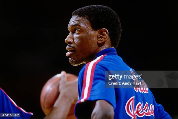 Albert King of the New Jersey Nets warms up before a game circa 1985 at the Brendan Byrne Arena in East Rutherford, NJ. NOTE TO USER: User expressly...