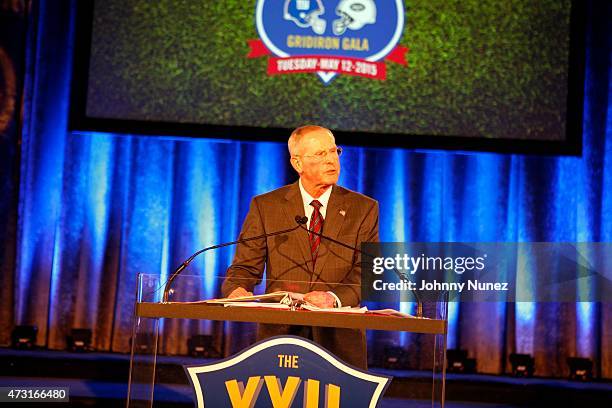 Tom Coughlin speaks onstage during the 22nd Annual Gridiron Gala at New York Hilton Midtown on May 12 in New York City.