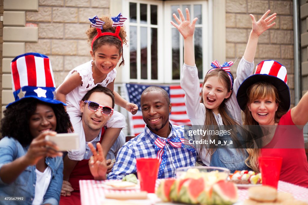 Two families happily celebrating Independence Day