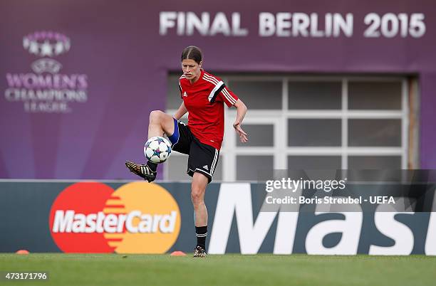 Kerstin Garefrekes of Frankfurt controls the ball during the training session a day before the UEFA Women's Champions League Final match between 1....