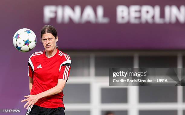 Kerstin Garefrekes of Frankfurt controls the ball during the training session a day before the UEFA Women's Champions League Final match between 1....