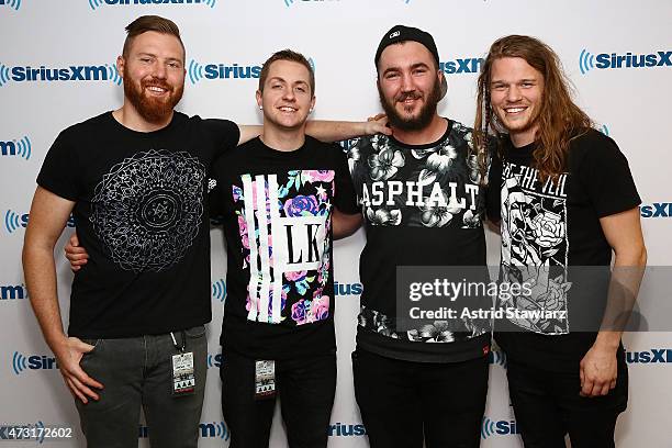 Musicians from I Prevail, Steve Menoian, Brian Burkheiser, Eric Vanlerberghe and Lee Runestad visit the SiriusXM Studios on May 13, 2015 in New York...