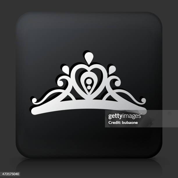 black square button with tiara icon - tiara stock illustrations