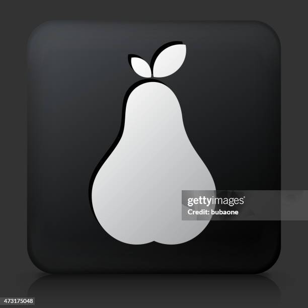 black square button with pear icon - fruit black background stock illustrations