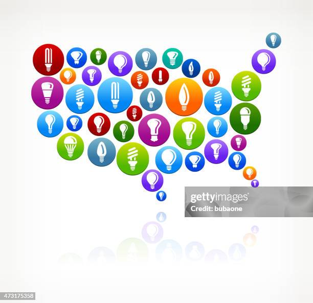 usa map light bulbs and lights vector graphic - halogen light stock illustrations
