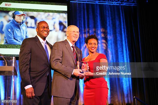 Otis Livingston, Tom Coughlin, and Sheena Wright attend the 22nd Annual Gridiron Gala at New York Hilton Midtown on May 12 in New York City.