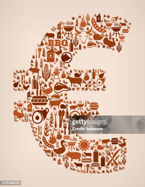 euro sign summer barbecue invitation vector background - summer grilling pattern stock illustrations