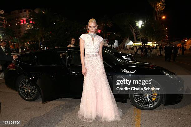 Model Tanya Dziahileva leaves the opening ceremony and premiere of "La Tete Haute" during the 68th annual Cannes Film Festival on May 13, 2015 in...