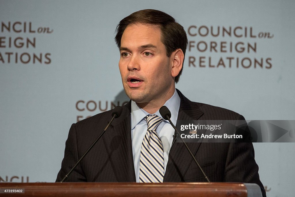 Republican Presidential Candidate Marco Rubio Gives Policy Speech At Council Foreign Relations