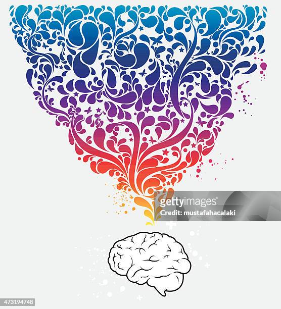 colourful creative brain - butterfly tattoos stock illustrations
