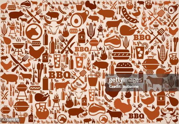 summer barbecue invitation vector background pattern - grill fire meat stock illustrations