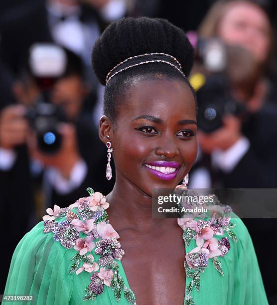 Mexican-Kenyan actress Lupita Nyong'o arrives for the screening of the film "La Tete Haute " and the opening ceremony of the 68th Cannes Film...