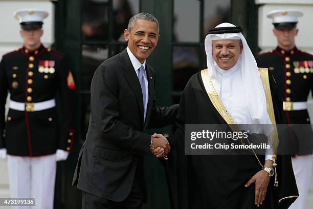 President Barack Obama welcomes Abdul Latif bin Rashid Al Zayani, Secretary General of the Gulf Cooperation Council, to the White House May 13, 2015...