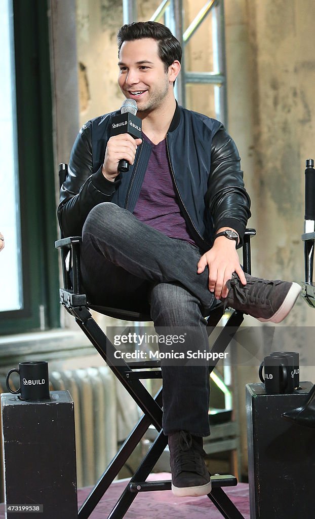 Brittany Snow And Skylar Astin With Writer Kay Cannon Visit AOL Build