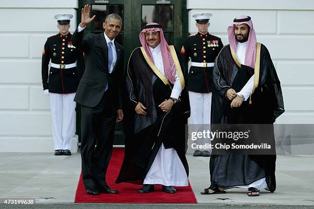 President Barack Obama welcomes Crown Prince Mohammed bin Nayef and Deputy Crown Prince Mohammed bin Salman of Saudi Arabia to the White House May...