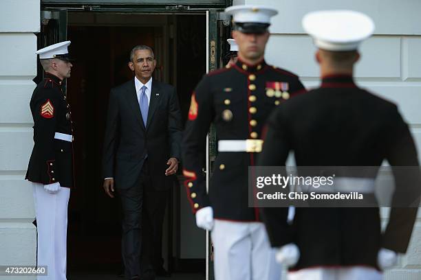 President Barack Obama walks out of the White House before welcoming members of the Gulf Cooperative Council for summit meetings May 13, 2015 in...