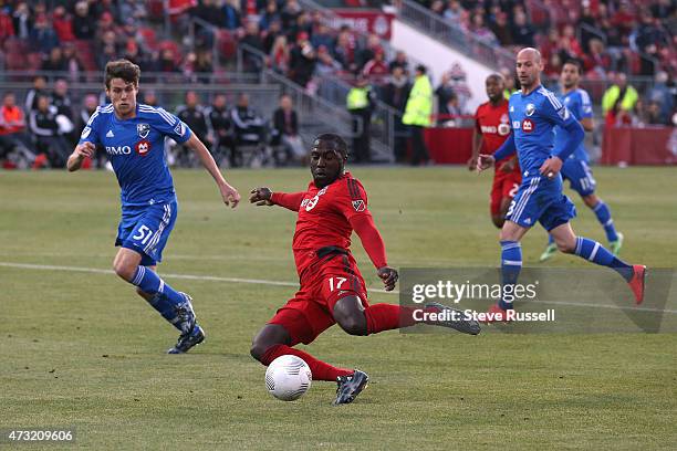 Toronto FC forward Jozy Altidore opens the scoring in the first half as Toronto FC plays Montreal Impact in the Semi-Final of the Amway Canadian...