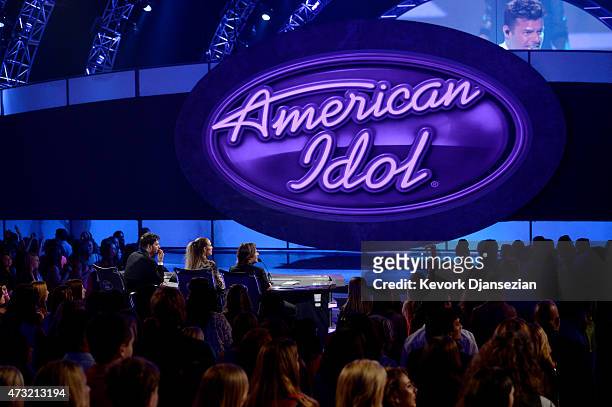 American Idol judges Harry Connick Jr., Jennifer Lopez, and Keith Urban onstage during "American Idol" XIV Grand Finale at Dolby Theatre on May 13,...