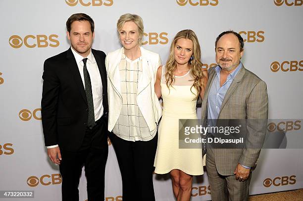 Kyle Bornheimer, Jane Lynch, Maggie Lawson, and Kevin Kevin Pollak attend the 2015 CBS Upfront at The Tent at Lincoln Center on May 13, 2015 in New...