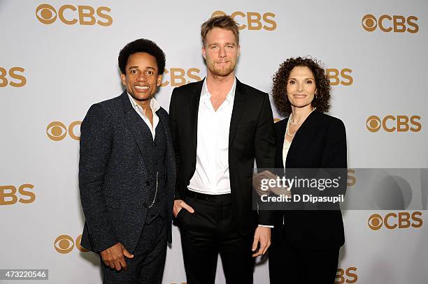 Hill Harper, Jake McDorman, and Mary Elizabeth Mastrantonio attend the 2015 CBS Upfront at The Tent at Lincoln Center on May 13, 2015 in New York...