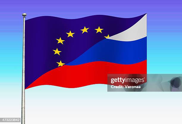 european union and russian flag - hammer-and-sickle stock illustrations