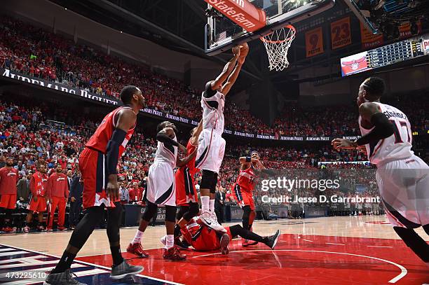 Al Horford of the Atlanta Hawks hits hits the game winning shot against the Washington Wizards in Game five of the Eastern Conference Semifinals of...