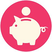 White Piggy bank icon in a red circle