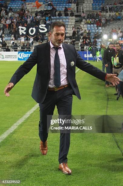 America´s coach Gustavo Matosas gestures during their 2015 Mexican Clausura tournament first leg quarterfinal football match against Pachuca at the...