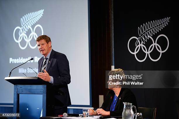 President Mike Stanley speaks during the New Zealand Olympic Committee Annual General Meeting at Eden Park on May 14, 2015 in Auckland, New Zealand.