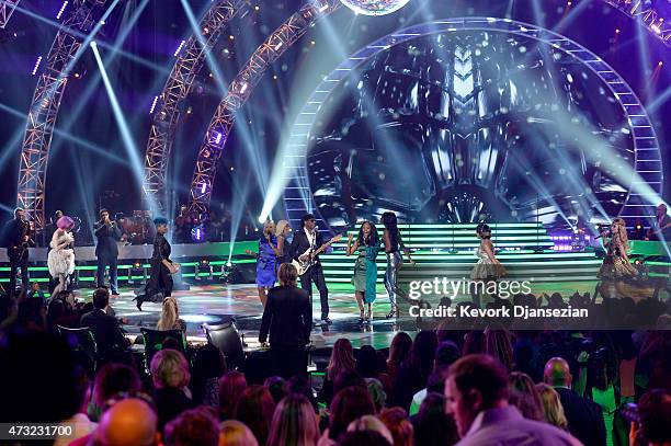 Musician Nile Rodgers performs onstage with Rickey Minor & Band and finalists Sarina-Joi Crowe, Joey Cook, Jax, Adanna Duru, Maddie Walker, and...