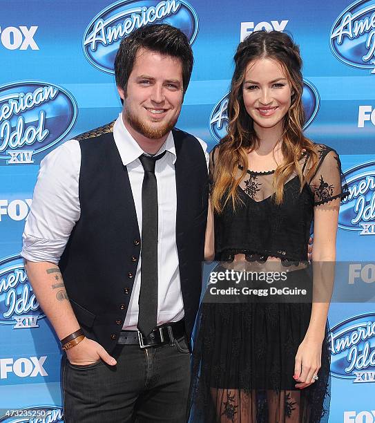 Singer Lee DeWyze and actress/wife Jonna Walsh arrive at the "American Idol" XIV Grand Finale at the Dolby Theatre on May 13, 2015 in Hollywood,...