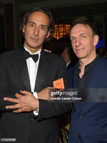 Honoree Alexandre Desplat and composer Mychael Danna attend the 2015 BMI Film & Television Awards at the Beverly Wilshire Hotel on May 13, 2015 in...