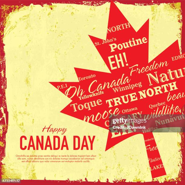 textured retro happy canada day celebration greeting card design template - potluck stock illustrations