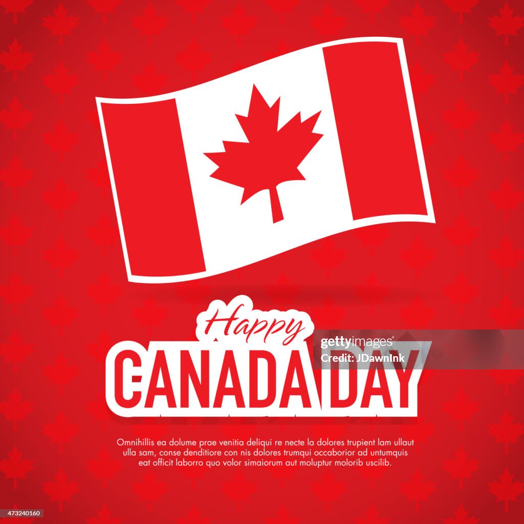 Wavy flag Happy Canada Day Celebration greeting card design template