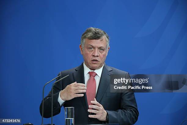 Jordan Abdullah II. Ibn al-Hussein talks on Syrian refugee-wave, humanitarian aid and Palestinian conflict, during his official visit in Germany and...