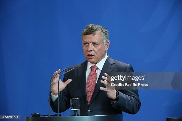 Jordan Abdullah II. Ibn al-Hussein talks on Syrian refugee-wave, humanitarian aid and Palestinian conflict, during his official visit in Germany and...