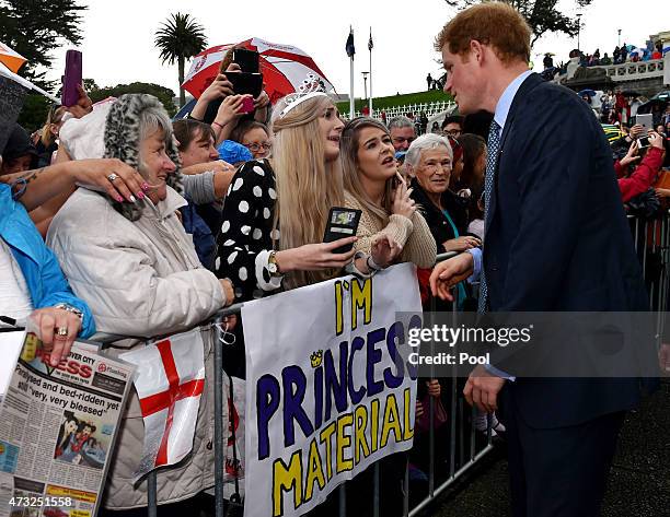 Prince Harry meets members of the public during a visit to the War Memorial Centre on May 14, 2015 in Wanganui, New Zealand. Prince Harry is in New...