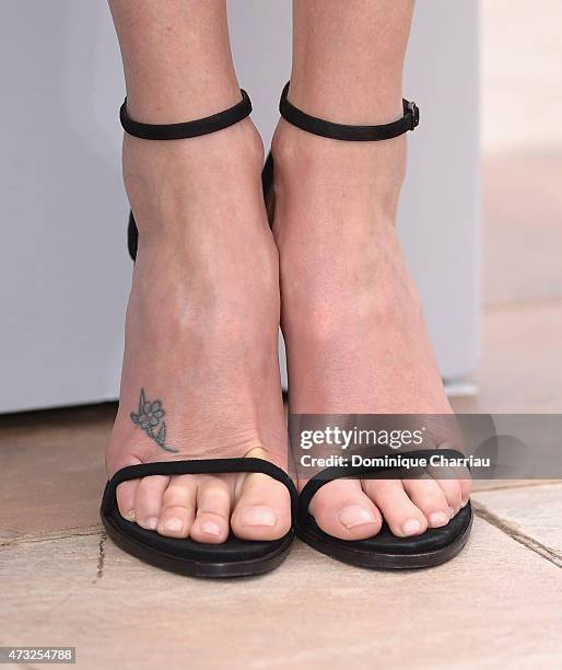 Charlize Theron, shoe detail, attends the "Mad Max : Fury Road" Photocall during the 68th annual Cannes Film Festival on May 14, 2015 in Cannes,...