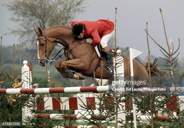 Paul Schockemoehle of Germany riding Talisman over a jump during the Wills Ambassador Stakes at Hickstead on 12th April 1974.