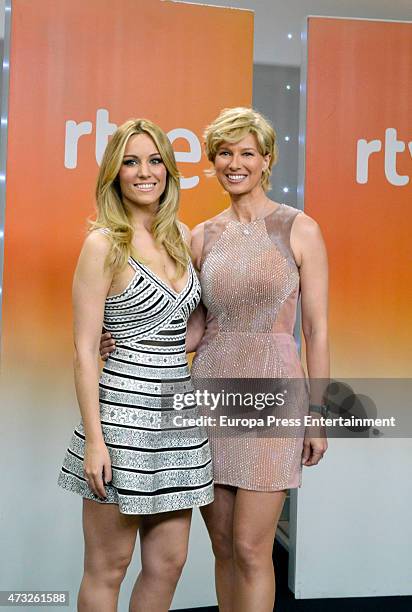 Singer Edurne and Anne Igartiburu attend a press conference before Eurovision Gala at Torrespana on May 13, 2015 in Madrid, Spain.