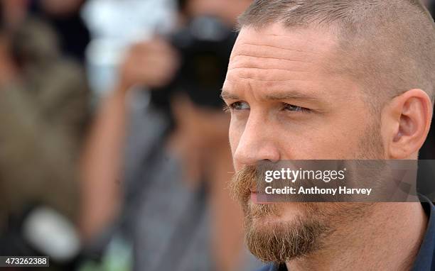 Tom Hardy attends the "Mad Max: Fury Road" photocall during the 68th annual Cannes Film Festival on May 14, 2015 in Cannes, France.