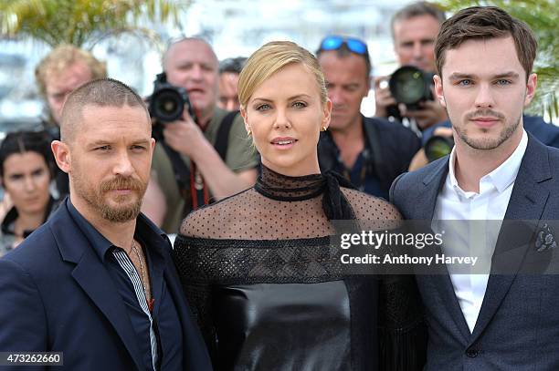 Tom Hardy, Charlize Theron and Nicholas Hoult attend the "Mad Max: Fury Road" photocall during the 68th annual Cannes Film Festival on May 14, 2015...