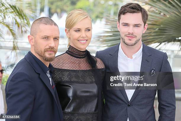 Tom Hardy, Charlize Theron and Nicholas Hoult attends the "Mad Max: Fury Road" photocall during the 68th annual Cannes Film Festival on May 14, 2015...