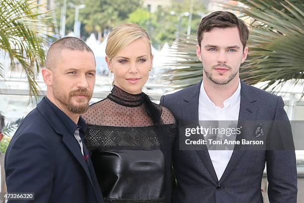 Tom Hardy, Charlize Theron and Nicholas Hoult attends the "Mad Max: Fury Road" photocall during the 68th annual Cannes Film Festival on May 14, 2015...