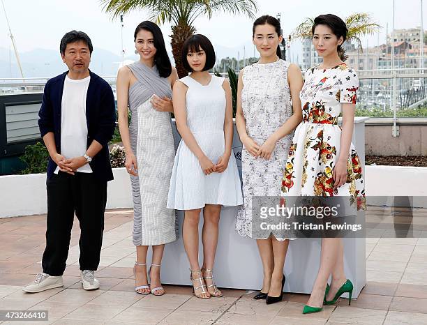 Director Hirokazu Koreeda, actresses Masami Nagasawa, Suzu Hirose, Haruka Ayase and Kaho attend a photocall for "Umimachi Diary" during the 68th...
